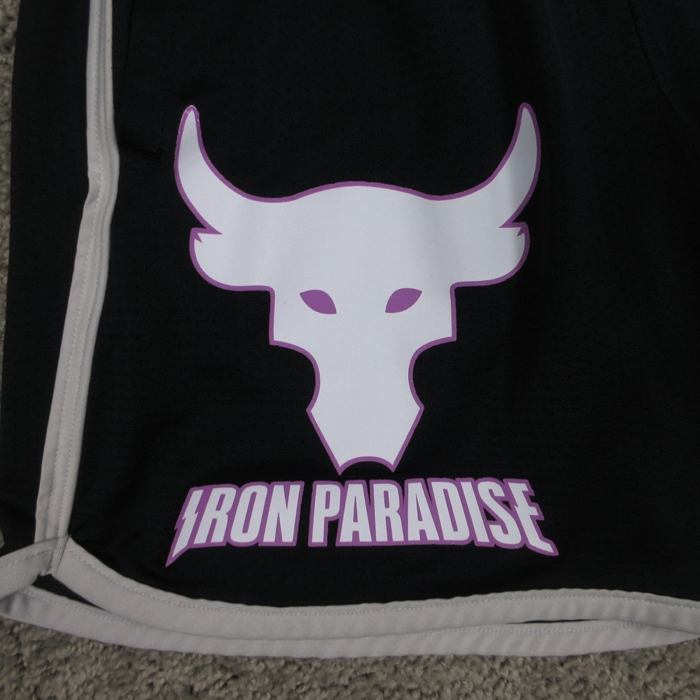 Under Armour Project Rock Shorts Mens Small Black Iron Paradise Bull Mesh Gym - Picture 3 of 9
